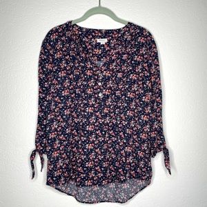 Navy Blue Floral Blouse